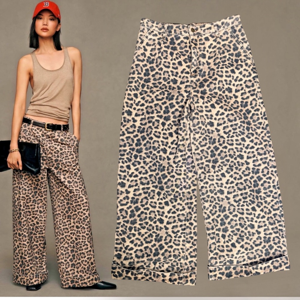 Pilcro Wide-Leg Pants Leopard Print Tan 29